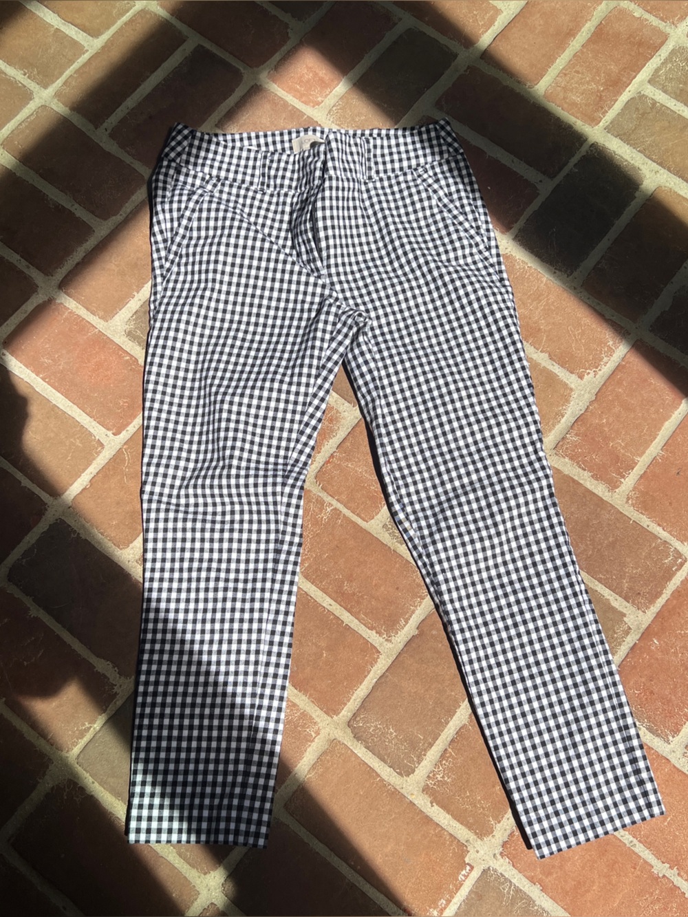 LOFT Black and White Gingham Ankle Pants